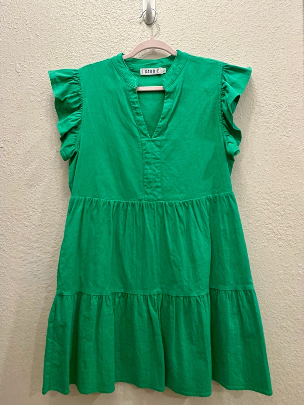 Gaudie Green Tiered Ruffle Sleeve Dress Size Large Boutique